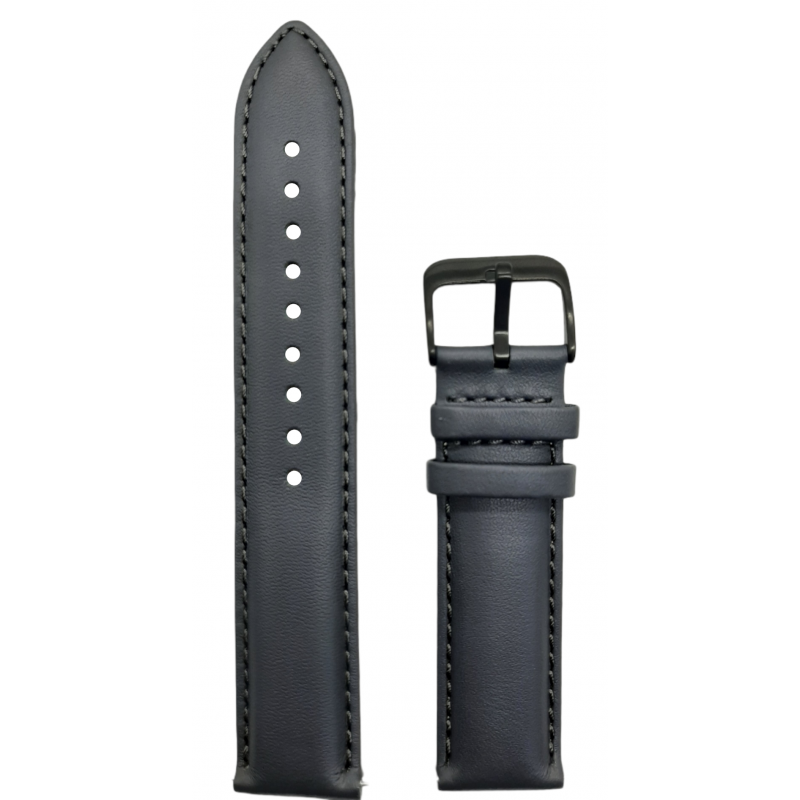 Ανταλλακτικό λουράκι Genuine Leather Black Buckle Grey για Samsung Galaxy Watch5 (40mm & 42mm)/Watch4 (40mm & 44mm)/ Watch4 Classic (42mm & 46mm)/ Watch3(41mm)/Active 2(40/44mm)/Amazfit GTS 3 (43mm)/GTR(42mm) (20mm)