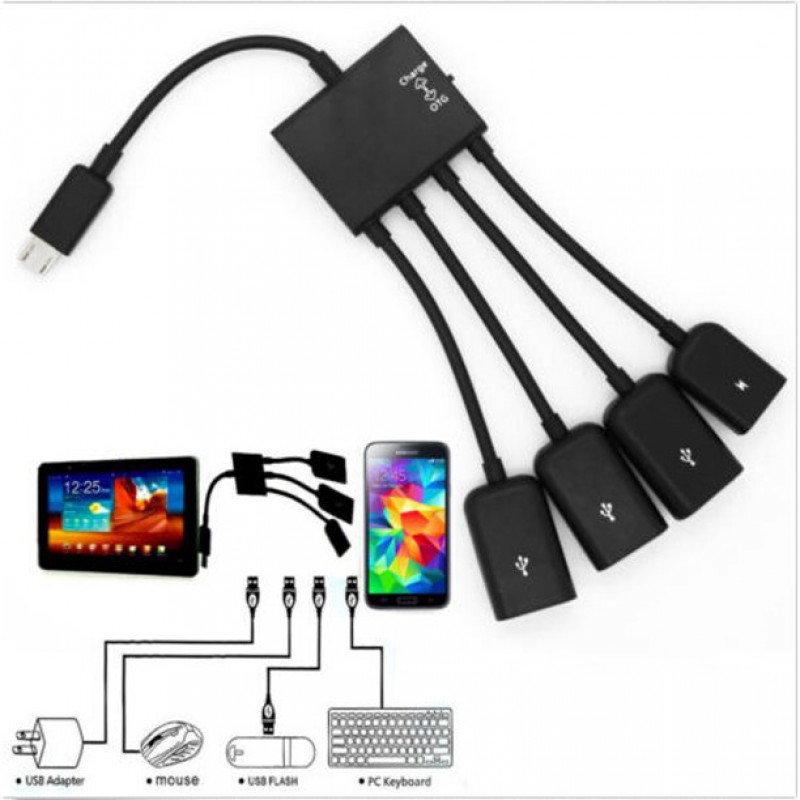 Αντάπτορας Host OTG 4in1 MicroUSB 3xUSB/1 MicroUSB Black