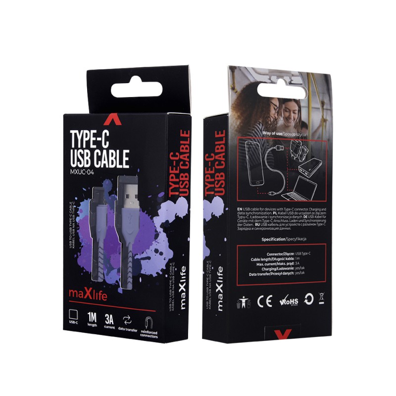 Καλώδιο Maxlife MXUC-04 Magnetic USB to USB-C 3A 1m Purple