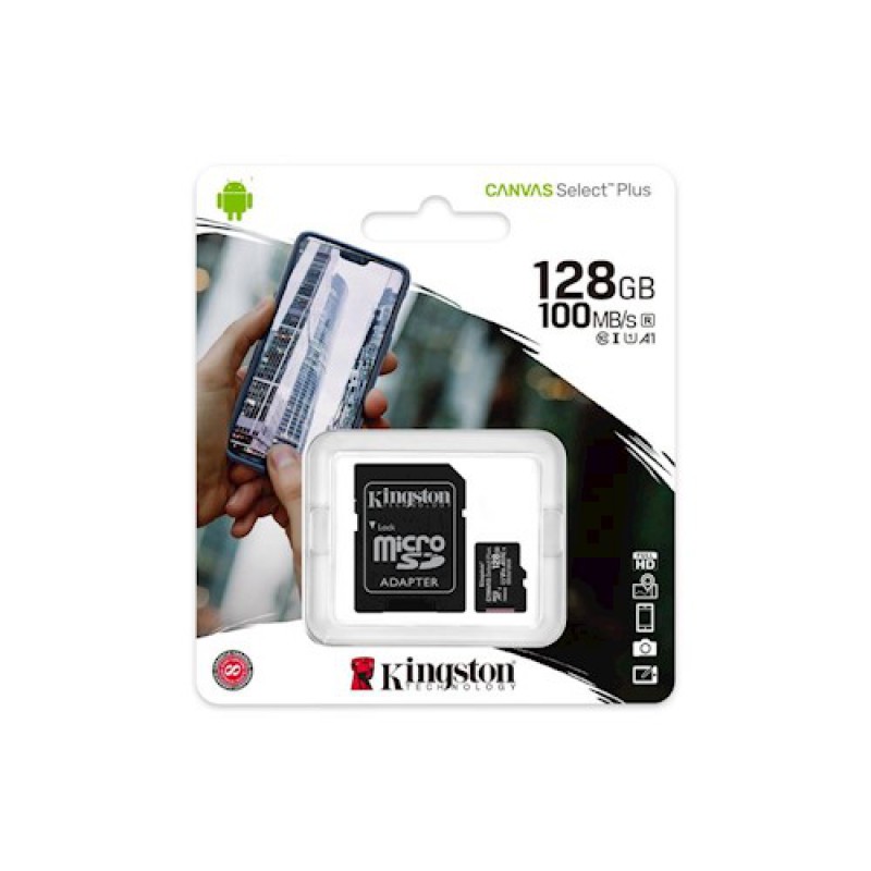 Κάρτα μνήμης Kingston Canvas Select Plus microSDXC Card 128GB cl.10 UHS-I 100MB/s + Adapter