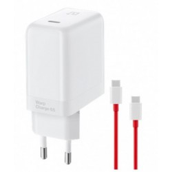 Φορτιστής Ταξιδίου OnePlus Warp Wall Quick Charge 65W/6.5A (WC065A31JH) White + Καλώδιο Data D307 Type-C (Original Bulk)