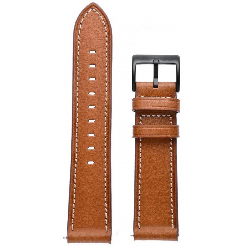 Ανταλλακτικό λουράκι Genuine Leather Brown για Samsung Galaxy Watch5 (40mm & 42mm)/Watch4 (40mm & 44mm)/ Watch4 Classic (42mm & 46mm)/ Watch3(41mm)/Active 2(40/44mm)/Amazfit GTS 3 (43mm)/GTR(42mm) (20mm)