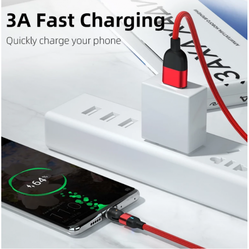 Καλώδιο Data 540 Degree Rotate Magnetic USB A to Lightning 4A 2m Black