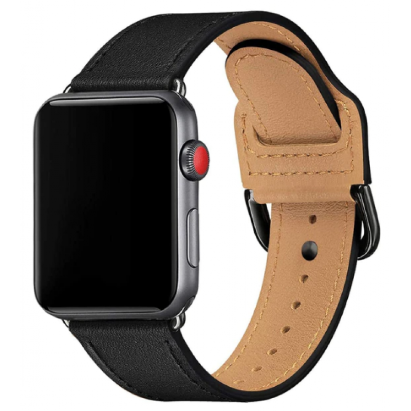 Ανταλλακτικό λουράκι QuickFit Leather Circle Tail Buckle Apple Watch 1/2/3/4/5/6/SE/7/8 (42/44/45/49mm) Black