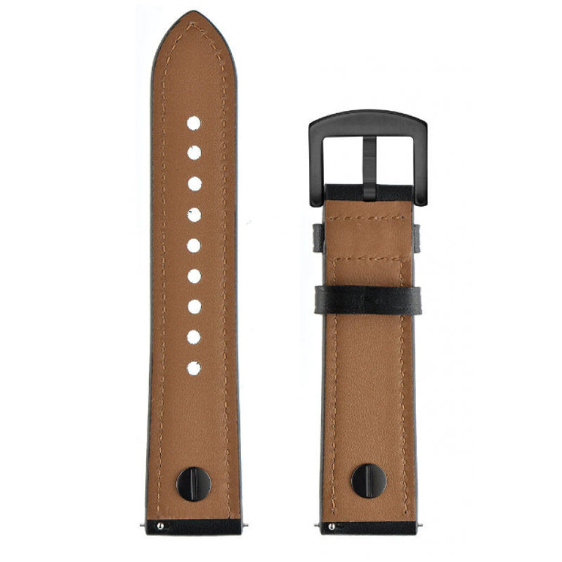Ανταλλακτικό λουράκι QuickFit Leather Screwband Black για Samsung Galaxy Watch3(45mm)/Watch(46mm)/Huawei Watch 3 (46mm)/ Watch 3 Pro (48mm)/GT 2/Pro/Honor GS Pro/Amazfit GTR 3 (46mm)/GTR 3 Pro/GTR(47mm)/ Stratos 3(48mm) (22mm)