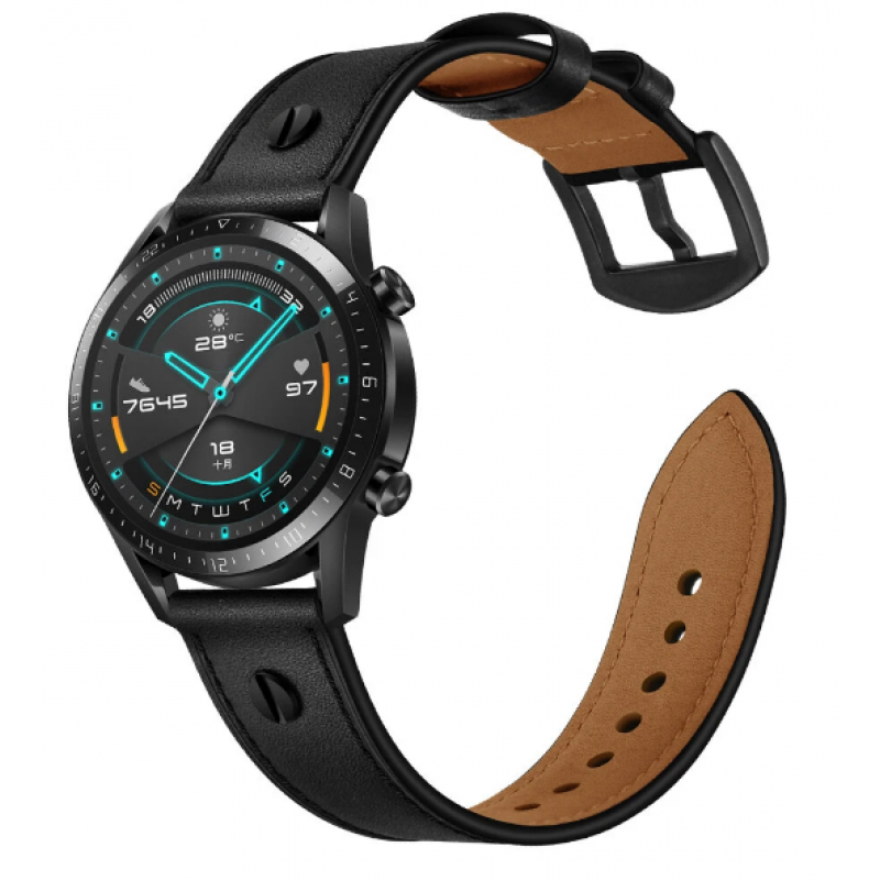Ανταλλακτικό λουράκι QuickFit Leather Screwband Black για Samsung Galaxy Watch3(45mm)/Watch(46mm)/Huawei Watch 3 (46mm)/ Watch 3 Pro (48mm)/GT 2/Pro/Honor GS Pro/Amazfit GTR 3 (46mm)/GTR 3 Pro/GTR(47mm)/ Stratos 3(48mm) (22mm)