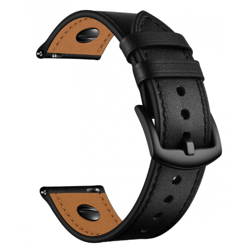 Ανταλλακτικό λουράκι QuickFit Leather Screwband Black για Samsung Galaxy Watch3(45mm)/Watch(46mm)/Huawei Watch 3 (46mm)/ Watch 3 Pro (48mm)/GT 2/Pro/Honor GS Pro/Amazfit GTR 3 (46mm)/GTR 3 Pro/GTR(47mm)/ Stratos 3(48mm) (22mm)