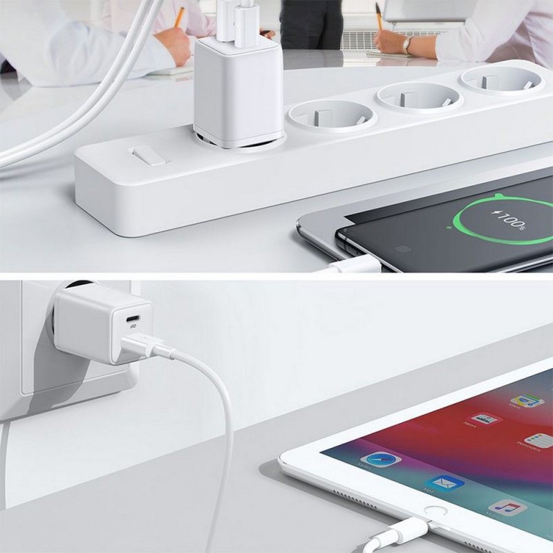 Φορτιστής Ταξιδιού Joyroom με Θύρα USB-A και Θύρα USB-C 30W Quick Charge 3.0 / Power Delivery (L-QP303) White