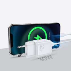 Φορτιστής Ταξιδιού Joyroom με Θύρα USB-A και Θύρα USB-C 30W Quick Charge 3.0 / Power Delivery (L-QP303) White