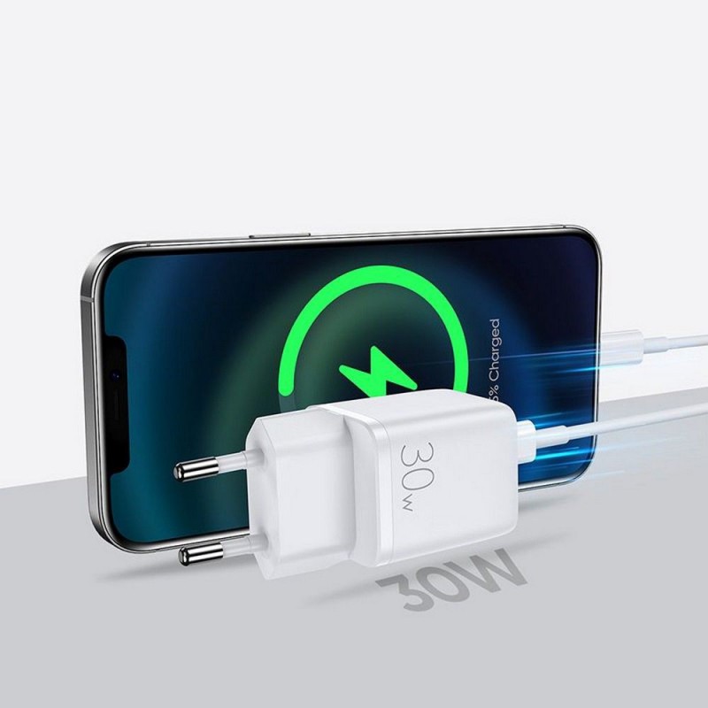 Φορτιστής Ταξιδιού Joyroom με Θύρα USB-A και Θύρα USB-C 30W Quick Charge 3.0 / Power Delivery (L-QP303) White