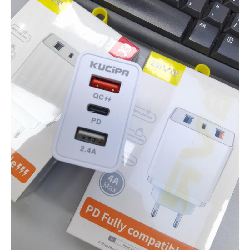 Φορτιστής Ταξιδιού Aivr A32 30W Adapter 2xUSB & Type-C White