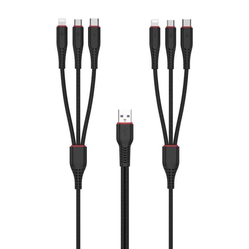 Καλώδιο Data XO 6in1 USB to 2xLightning/MicroUSB/Type-C 3,5A 2m (NB196)
