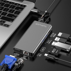 Αντάπτορας 4smarts Hub 8in1 Type-C to Multiport (4K HDMI/FHD VGA/2xUSB-A 3.0/PD/Ethernet) Space Grey (458723)