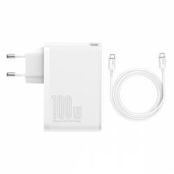Φορτιστής Ταξιδίου Baseus GaN2 Pro 65W & Kαλωδιο Type-C 100W White (CCGAN2P-E02)