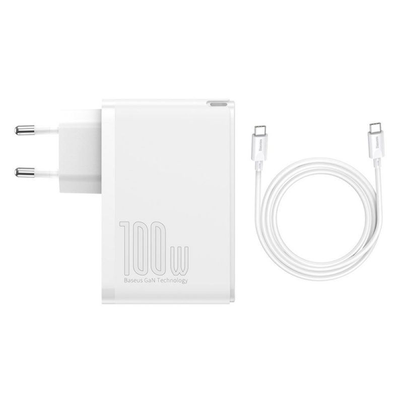 Φορτιστής Ταξιδίου Baseus GaN2 Pro 65W & Kαλωδιο Type-C 100W White (CCGAN2P-E02)