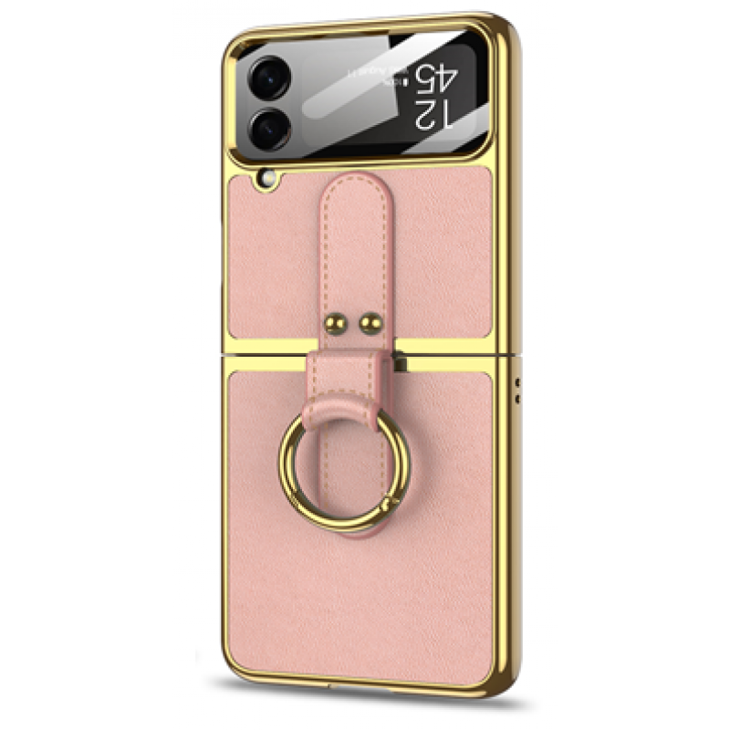Θήκη Electroplated Leather with Ring and Strap Samsung Galaxy Z Flip4 5G SM-F721 Pink