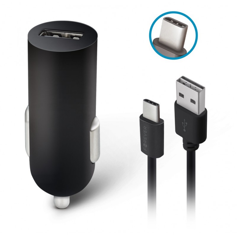 Φορτιστής Αυτοκινήτου Forever M-02 Car Charger USB & Type-C Cable 1A Black