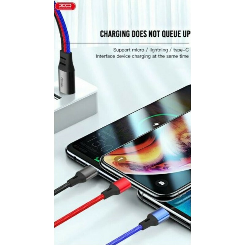 Καλώδιο XO 3in1 USB Lightning/MicroUSB/Type-C 2.4A 1.2m 