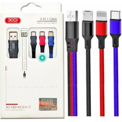 Καλώδιο XO 3in1 USB Lightning/MicroUSB/Type-C 2.4A 1.2m 