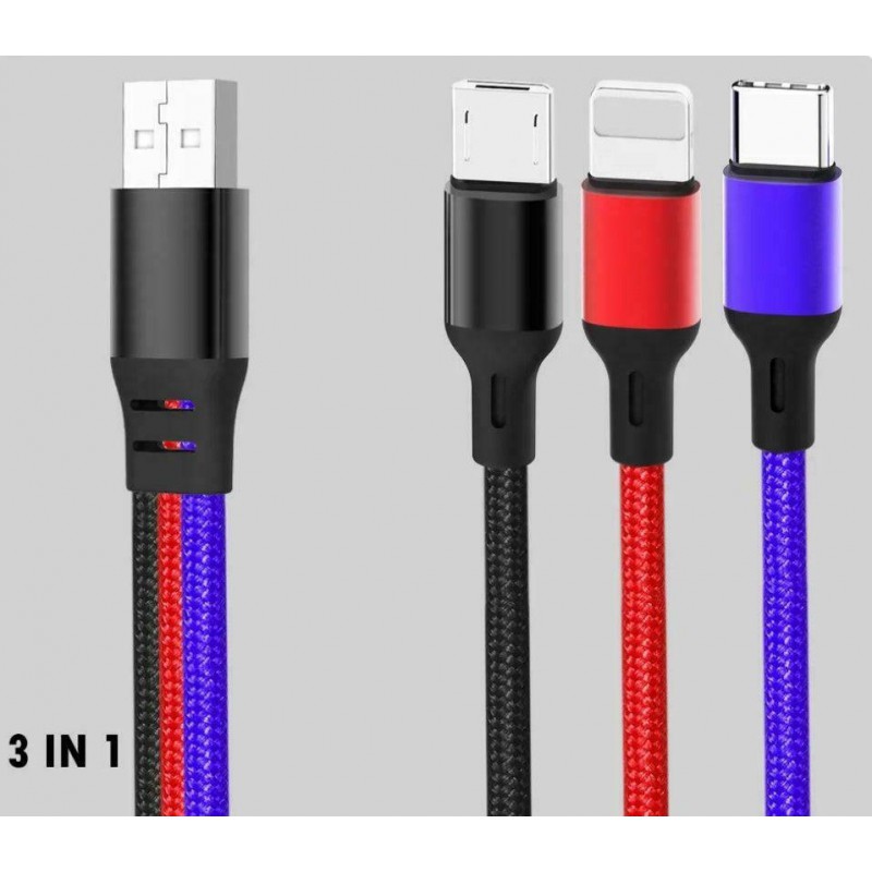 Καλώδιο XO 3in1 USB Lightning/MicroUSB/Type-C 2.4A 1.2m 
