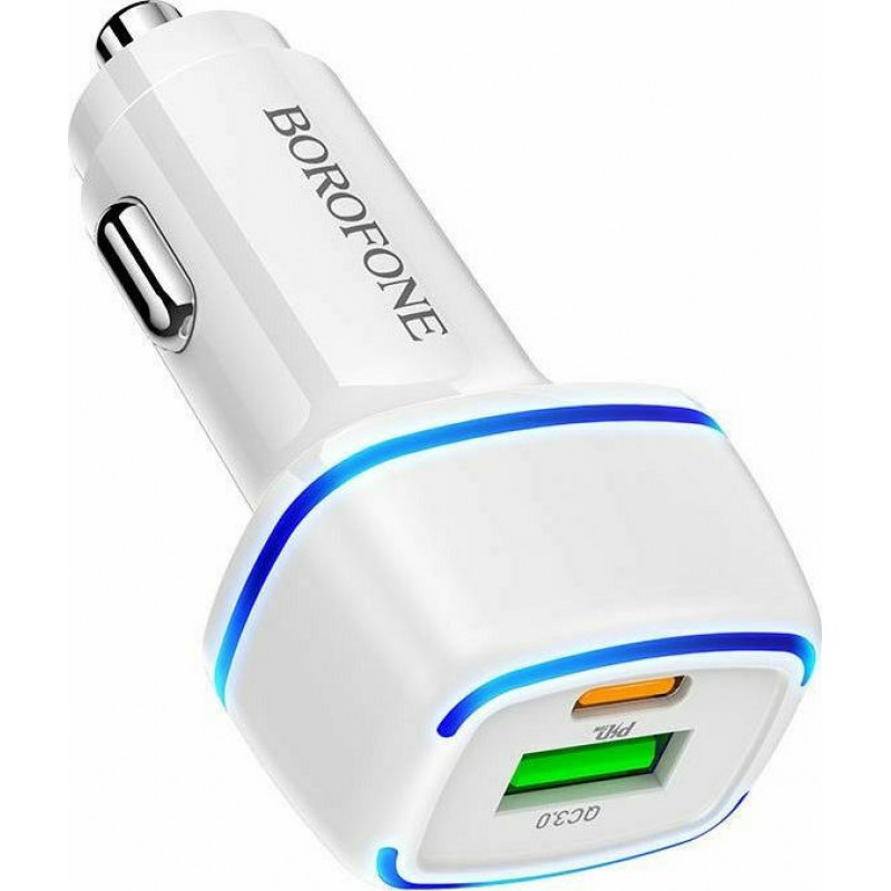 Φορτιστής Αυτοκινήτου Borofone Car Charger BZ14 1xUSB 1xType-C 2.4A White