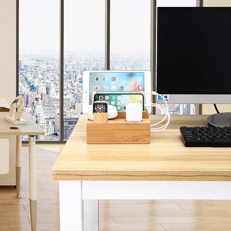 Βάση Φόρτισης Bamboo Charging Dock Desk Organizer for Apple iPhone/Apple Watch & AirPods Βάση Φόρτισης Bamboo Charging Dock Desk Organizer for Apple iPhone/Apple Watch & AirPods