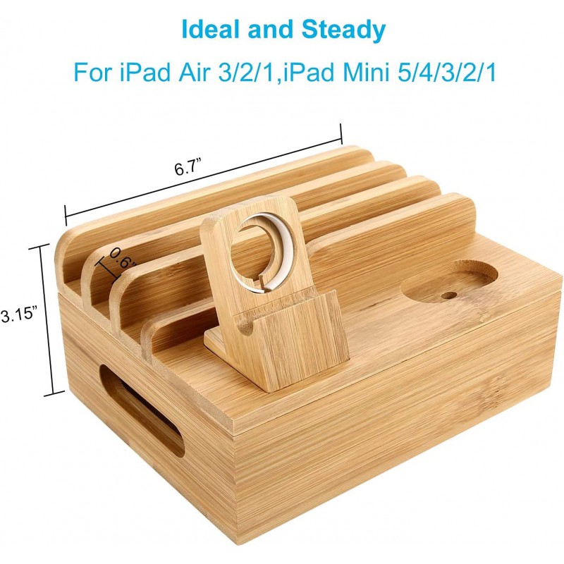 Βάση Φόρτισης Bamboo Charging Dock Desk Organizer for Apple iPhone/Apple Watch & AirPods Βάση Φόρτισης Bamboo Charging Dock Desk Organizer for Apple iPhone/Apple Watch & AirPods