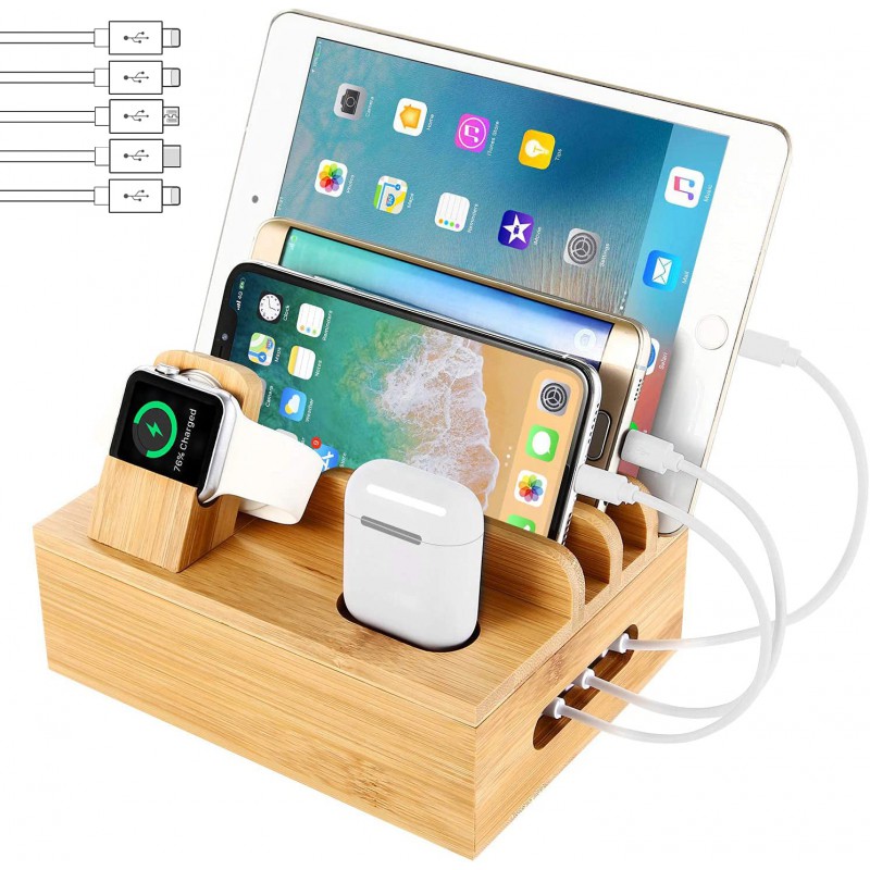 Βάση Φόρτισης Bamboo Charging Dock Desk Organizer for Apple iPhone/Apple Watch & AirPods Βάση Φόρτισης Bamboo Charging Dock Desk Organizer for Apple iPhone/Apple Watch & AirPods