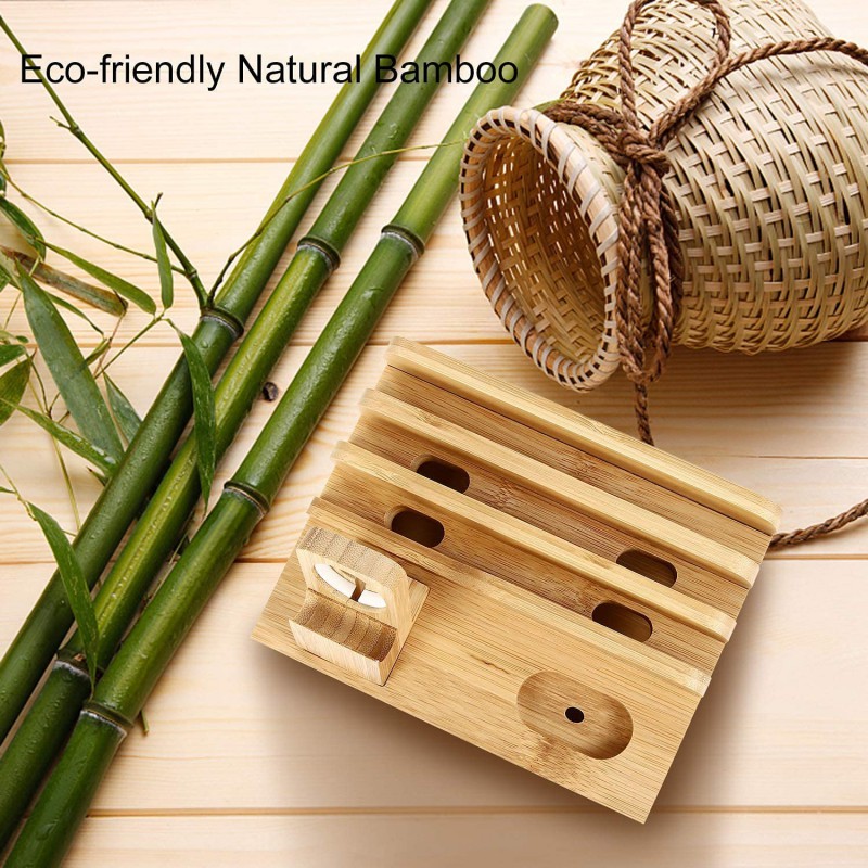 Βάση Φόρτισης Bamboo Charging Dock Desk Organizer for Apple iPhone/Apple Watch & AirPods Βάση Φόρτισης Bamboo Charging Dock Desk Organizer for Apple iPhone/Apple Watch & AirPods