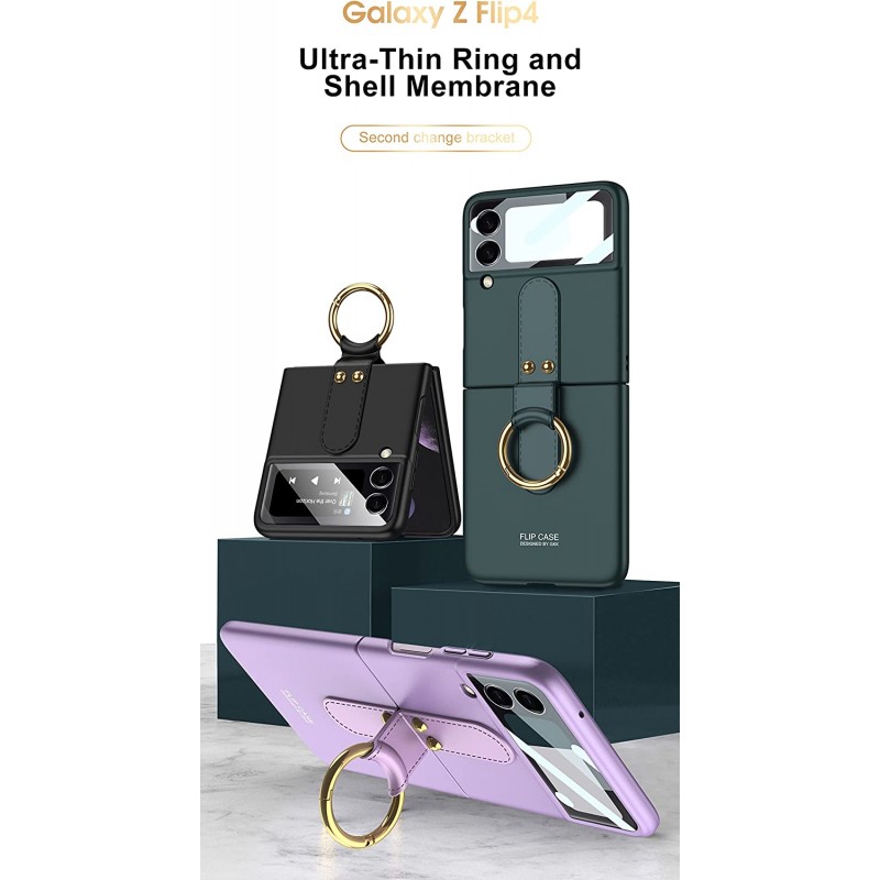 Θήκη TPU Ultra Thin Leather Cover with Ring Samsung Galaxy Z Flip4 5G SM-F721 Black