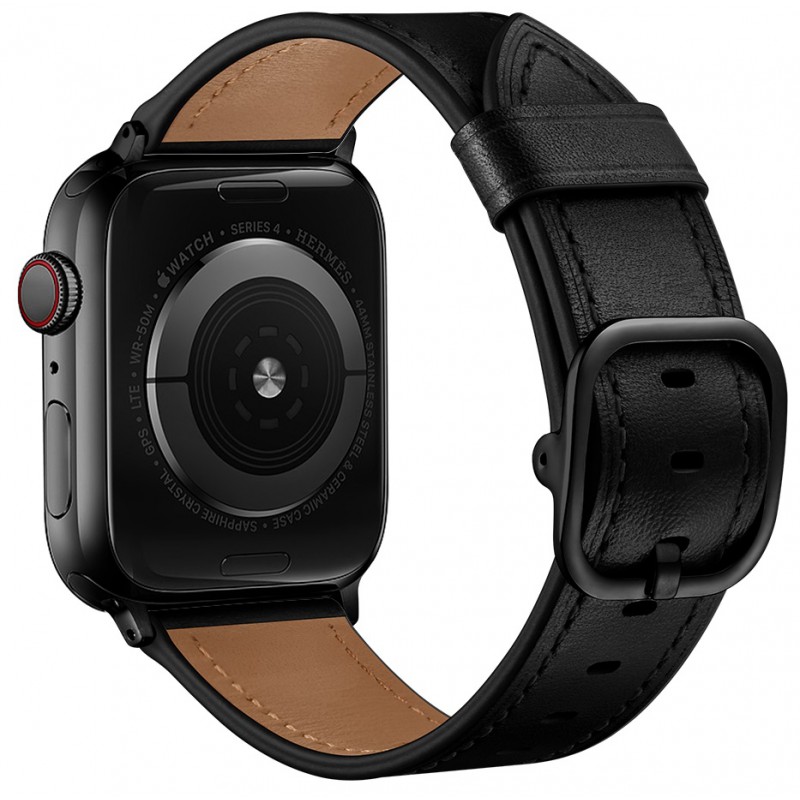 Ανταλλακτικό λουράκι QuickFit Genuine Leather Apple Watch 1/2/3/4/5/6/SE/7/8 (42/44/45/49mm) Black