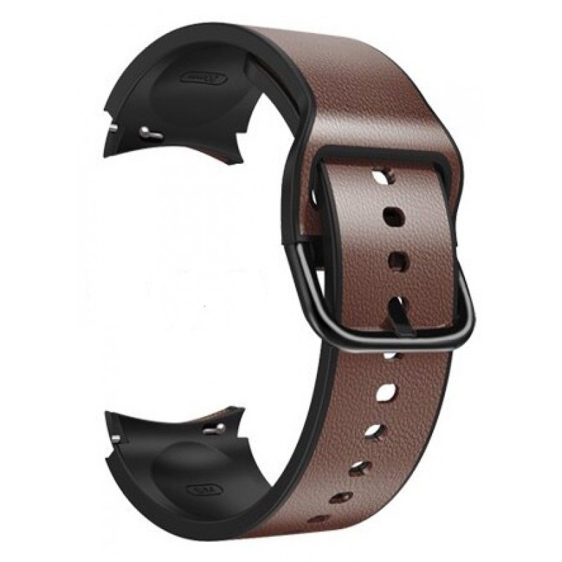 Ανταλλακτικό λουράκι Genuine Leather & Silicone για Samsung Galaxy Watch 7 / 6 / 6 Classic / 5 / 5 Pro/ 4 / 4 Classic Dark Brown