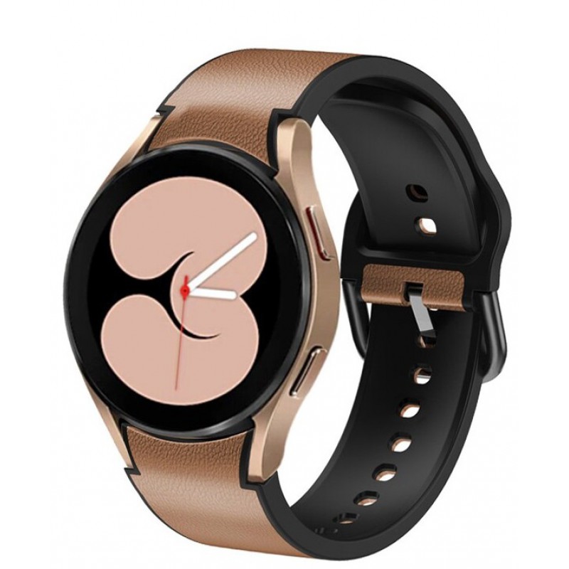 Ανταλλακτικό λουράκι Genuine Leather & Silicone για Samsung Galaxy Watch 7 / 6 / 6 Classic / 5 / 5 Pro/ 4 / 4 Classic Brown