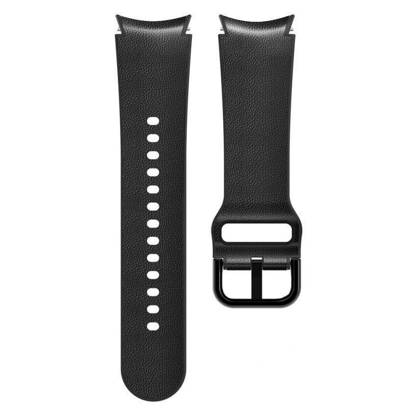 Ανταλλακτικό λουράκι Genuine Leather & Silicone για Samsung Galaxy Watch 7 / 6 / 6 Classic / 5 / 5 Pro/ 4 / 4 Classic Dark BLack