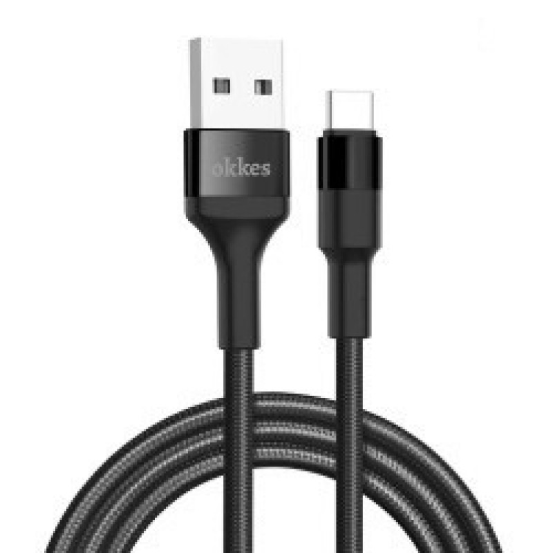 Καλώδιο Data OKKES Cord USB to Type-C 2,4A 2m Black (OK08)