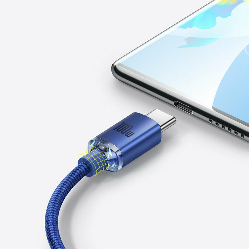 Καλώδιο Φόρτισης Baseus Crystal Shine Cable USB-C male-USB-A male 100W 2m Blue (CAJY000503)