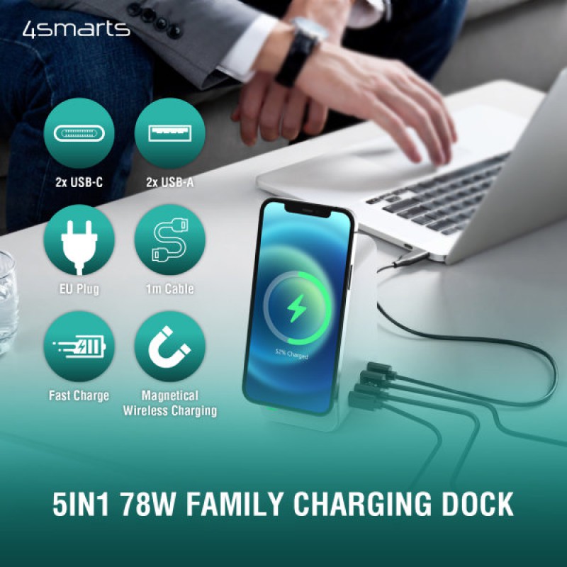 Ασύρματος Φορτιστής 4smarts Wireless Charger UltiMAG 5in1 Mains Charging Station White (4S456607) 