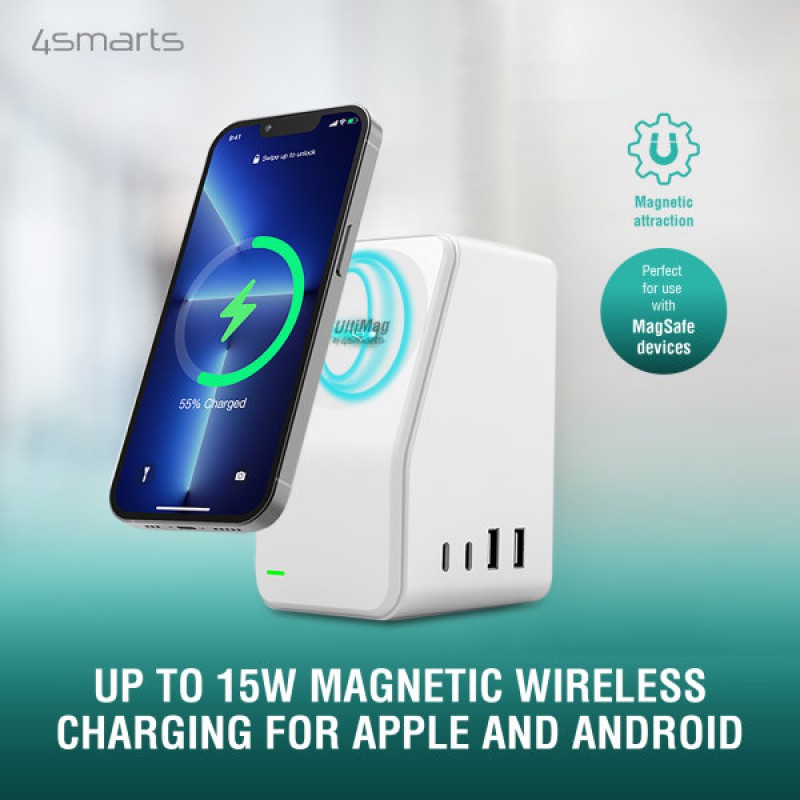 Ασύρματος Φορτιστής 4smarts Wireless Charger UltiMAG 5in1 Mains Charging Station White (4S456607) 