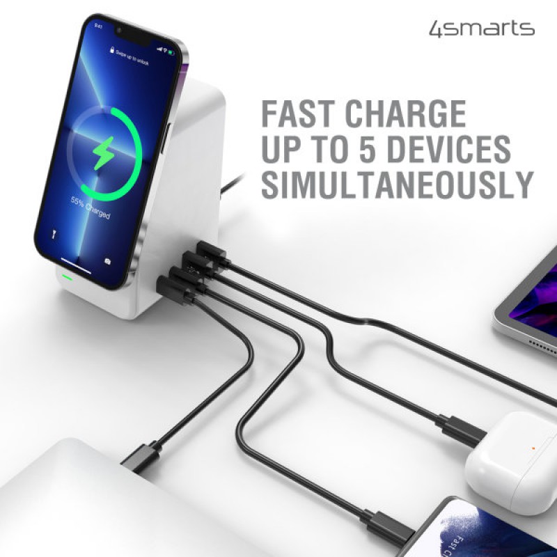 Ασύρματος Φορτιστής 4smarts Wireless Charger UltiMAG 5in1 Mains Charging Station White (4S456607) 