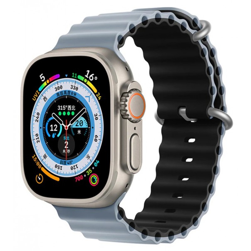 Ανταλλακτικό Λουράκι QuickFit  Ocean Band Apple Watch 5/6/SE/7 (38/40/41mm) Waterproof  Silicone Light Blue/Black