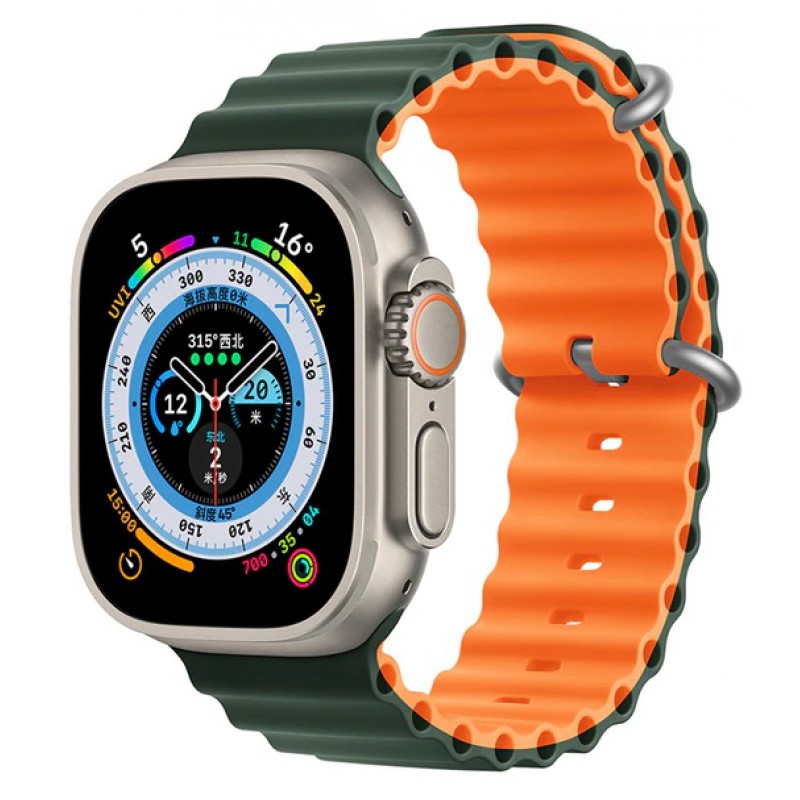Ανταλλακτικό Λουράκι QuickFit  Ocean Band Apple Watch 5/6/SE/7/8/Ultra (42/44/45/49mm) Waterproof  Silicone Cargo Khaki/Orange