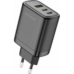Φορτιστής Ταξιδιού DuxDucis με Θύρα USB-A και 2 Θύρες USB-C 60W Quick Charge 3.0 / Power Delivery Black