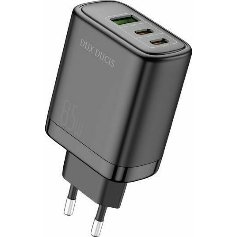 Φορτιστής Ταξιδιού DuxDucis με Θύρα USB-A και 2 Θύρες USB-C 60W Quick Charge 3.0 / Power Delivery Black