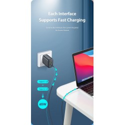 Φορτιστής Ταξιδιού DuxDucis με Θύρα USB-A και 2 Θύρες USB-C 60W Quick Charge 3.0 / Power Delivery Black