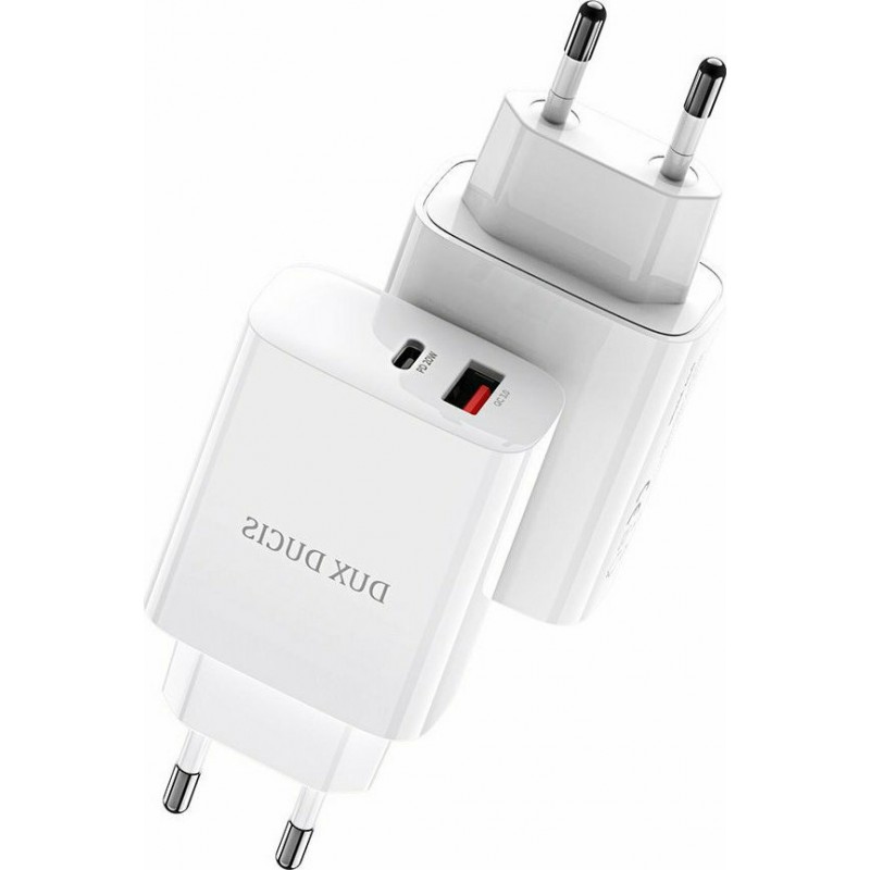 Φορτιστής Ταξιδιού DuxDucis με Θύρα USB-A και Θύρα USB-C 20W White Φορτιστής Ταξιδιού DuxDucis με Θύρα USB-A και Θύρα USB-C 20W White