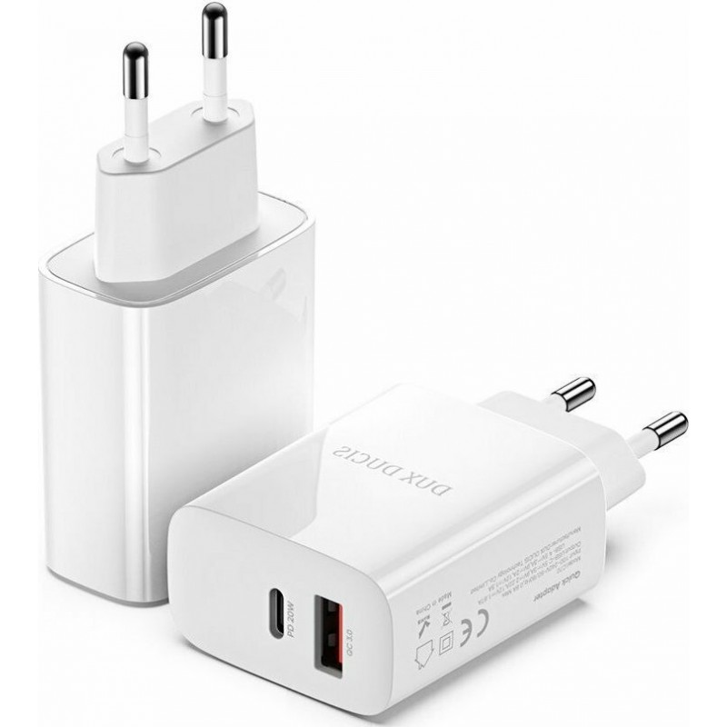 Φορτιστής Ταξιδιού DuxDucis με Θύρα USB-A και Θύρα USB-C 20W White Φορτιστής Ταξιδιού DuxDucis με Θύρα USB-A και Θύρα USB-C 20W White