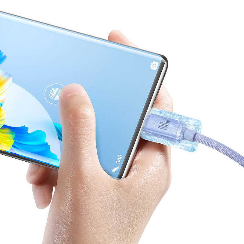 Καλώδιο Φόρτισης Baseus Crystal Shine USB to Type-C 100W 2m Purple (CAJY000505)