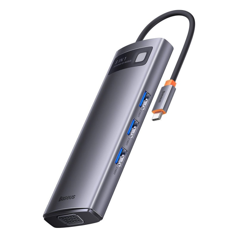 Αντάπτορας Baseus Hub 8in1 Metal Gleam Series, USB-C to 3x USB 3.0+HDMI+USB-C PD+microSD/SD+VGA Αντάπτορας Baseus Hub 8in1 Metal Gleam Series, USB-C to 3x USB 3.0+HDMI+USB-C PD+microSD/SD+VGA
