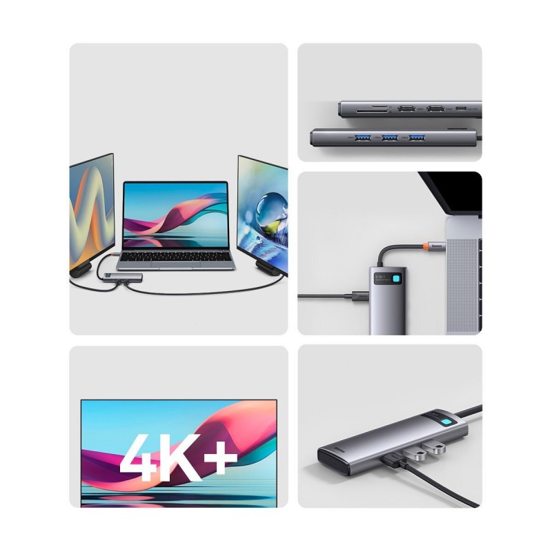 Αντάπτορας Baseus Hub 8in1 Metal Gleam Series, USB-C to 3x USB 3.0+HDMI+USB-C PD+microSD/SD+VGA Αντάπτορας Baseus Hub 8in1 Metal Gleam Series, USB-C to 3x USB 3.0+HDMI+USB-C PD+microSD/SD+VGA