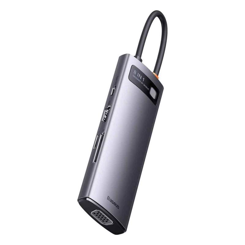 Αντάπτορας Baseus Hub 8in1 Metal Gleam Series, USB-C to 3x USB 3.0+HDMI+USB-C PD+microSD/SD+VGA Αντάπτορας Baseus Hub 8in1 Metal Gleam Series, USB-C to 3x USB 3.0+HDMI+USB-C PD+microSD/SD+VGA